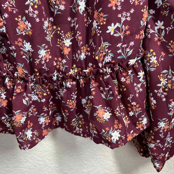 Planet Heart Juniors' Crochet-Trimmed Surplice Tiered Top Windsor Wine size S - Picture 14 of 16